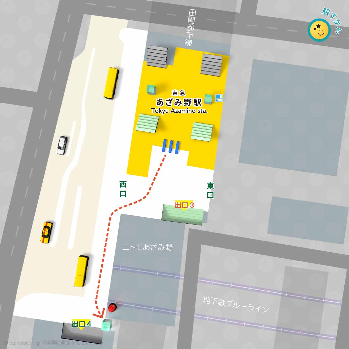 東急電鉄 あざみ野駅構内図と周辺地図