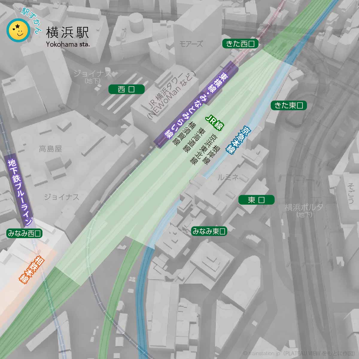 横浜駅の全域地図と路線図