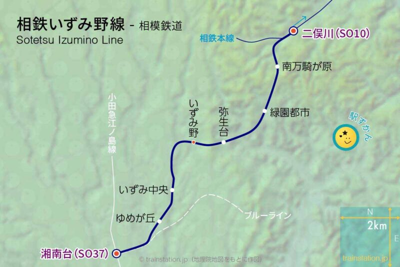 相鉄いずみ野線路線図と地形地図