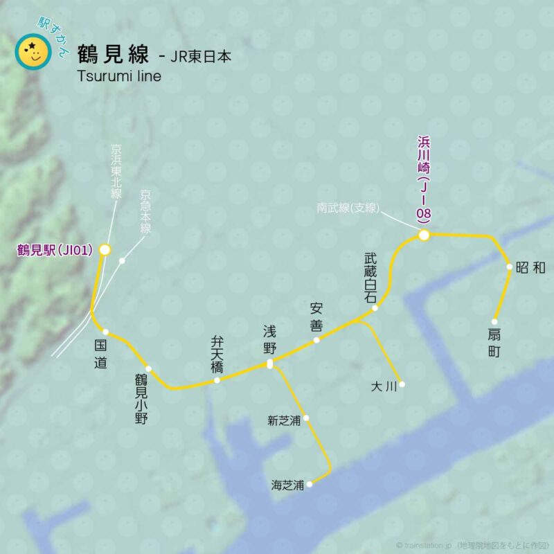 鶴見線路線図と地形地図