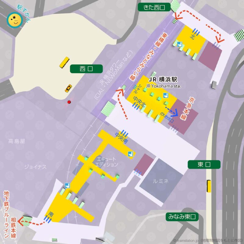 JR横浜駅構内図と周辺地図