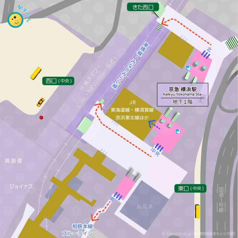 京急 横浜駅構内図と周辺地図