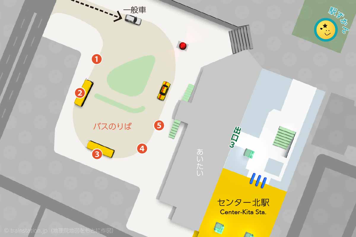 センター北駅ロータリーマップ,車寄せとバス停