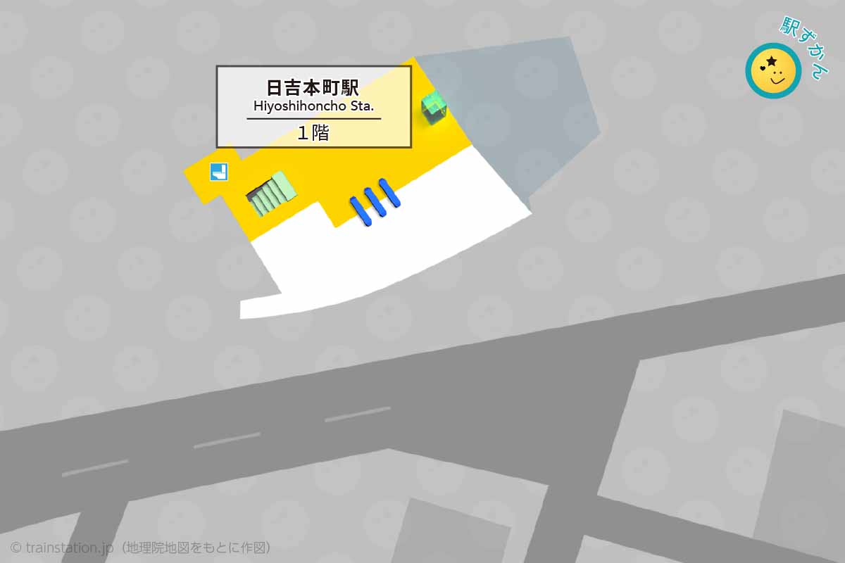 日吉本町駅構内図と周辺地図