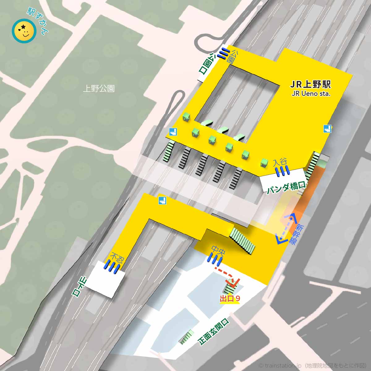 JR上野駅構内図と周辺地図