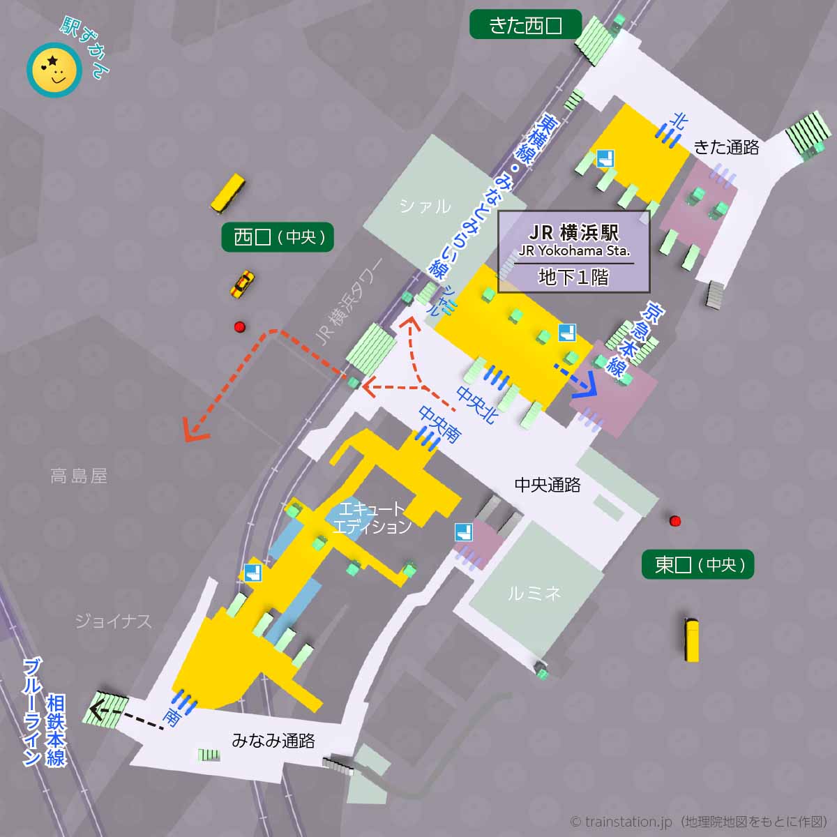 JR横浜駅構内図と周辺地図
