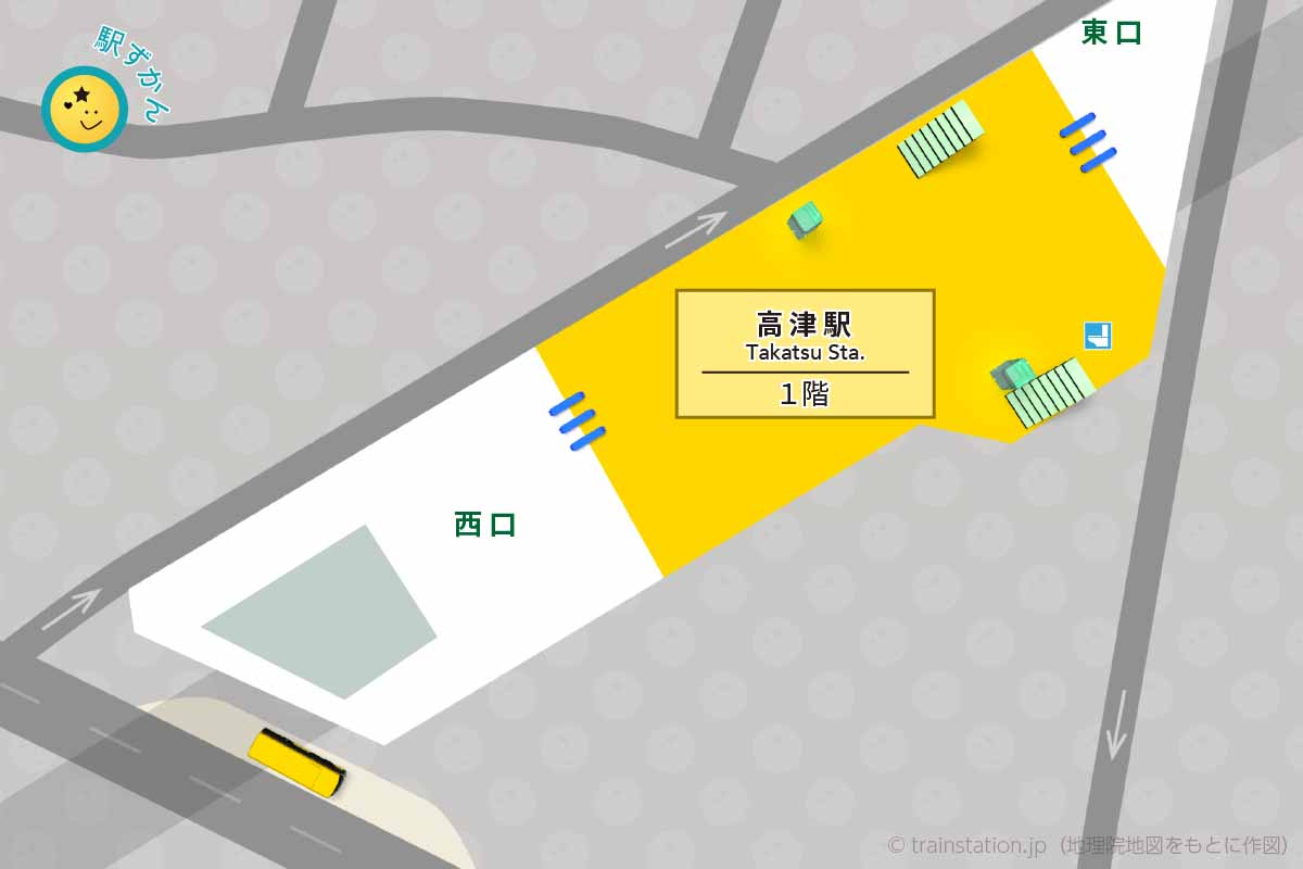 高津駅構内図と周辺地図