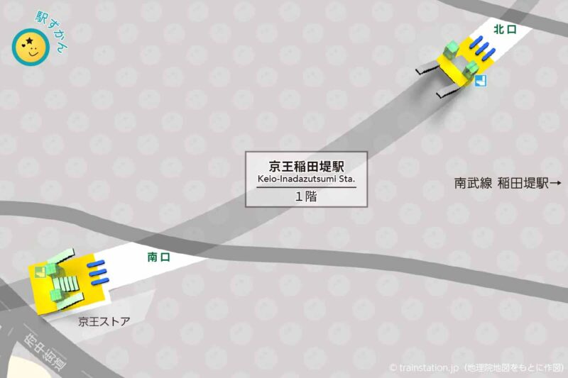 京王稲田堤駅構内図と周辺地図