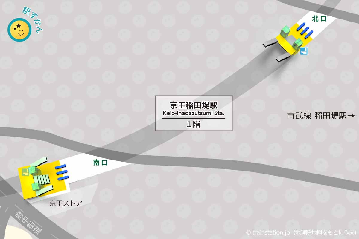 京王稲田堤駅構内図と周辺地図