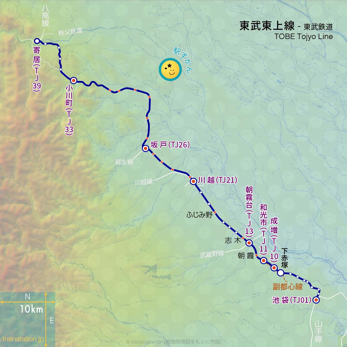 東武東上線路線図と地形地図