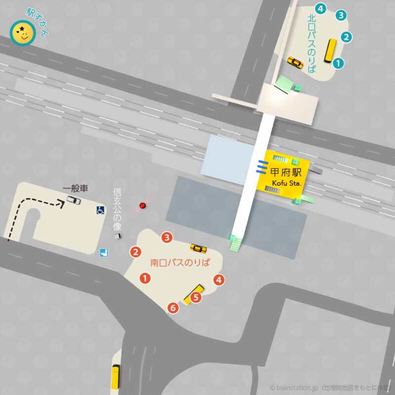 甲府駅ロータリーマップ・車寄せとバス乗り場