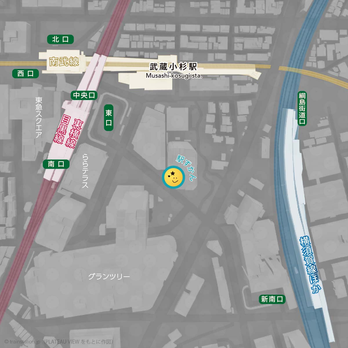 武蔵小杉駅の路線図・全域地図