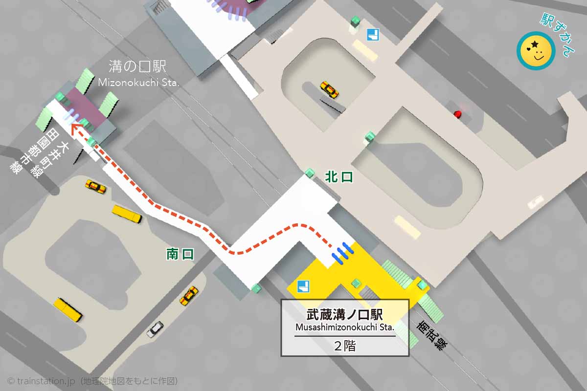 武蔵溝ノ口駅構内図と周辺地図