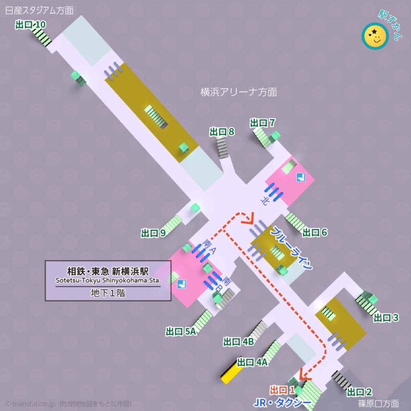 相鉄・東急 新横浜駅構内図（新横浜線）と周辺地図