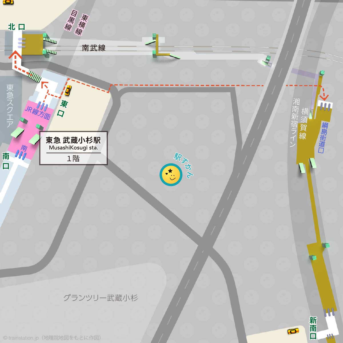 東急 武蔵小杉駅構内図と周辺地図