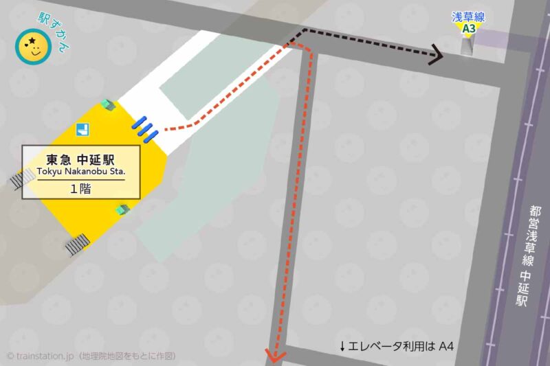 東急 中延駅構内図と周辺地図