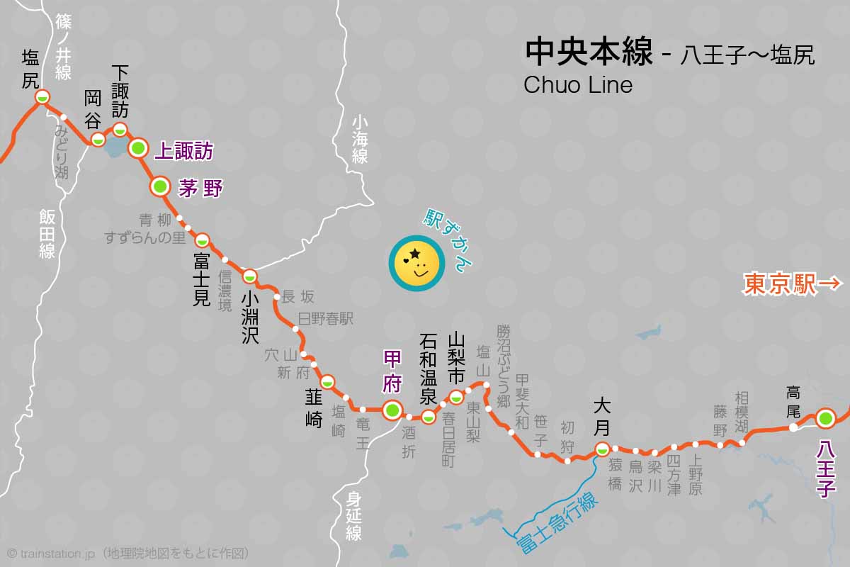 中央本線 八王子駅〜塩尻駅の路線図
