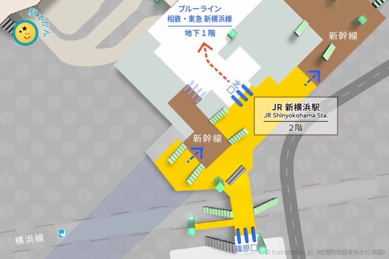 JR新横浜駅構内図（横浜線）と周辺地図