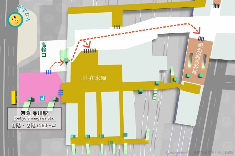 京急 品川駅構内図と周辺地図
