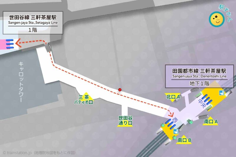 三軒茶屋駅構内図と周辺地図