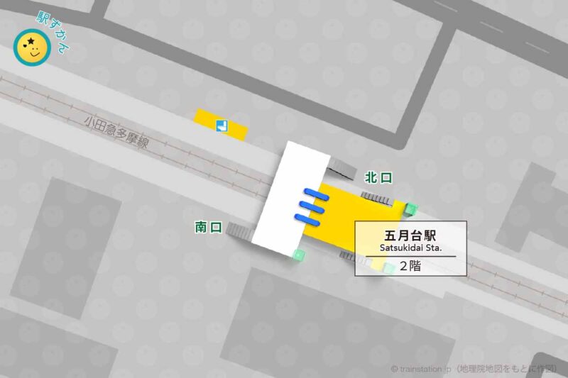 五月台駅構内図（小田急多摩線）と周辺地図