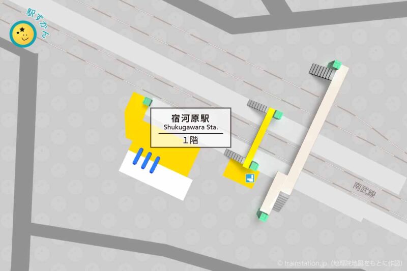 宿河原駅構内図（南武線）と周辺地図
