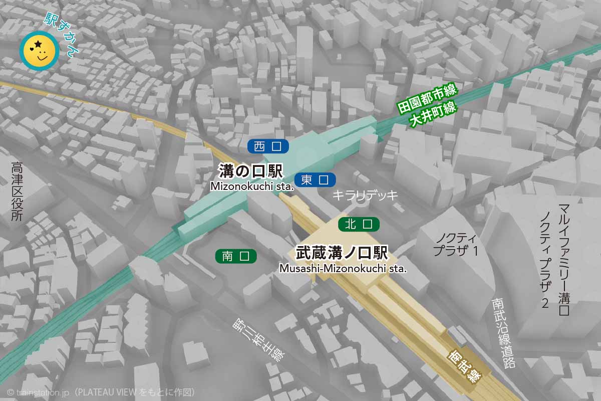 溝の口駅・武蔵溝ノ口駅の周辺マップ,ノクティ・高津区役所