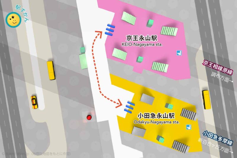 京王永山駅と小田急永山駅の乗換マップ