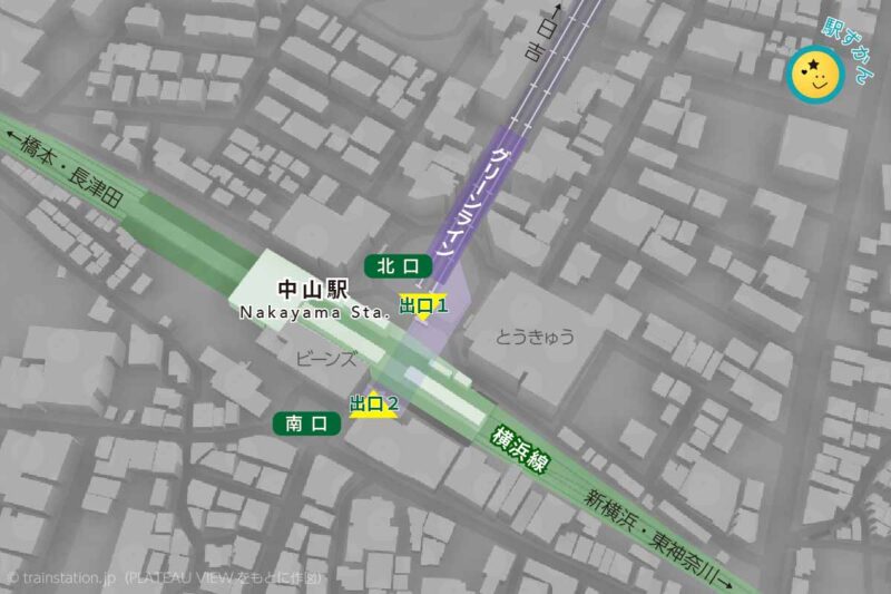 中山駅周辺地図と鉄道路線図
