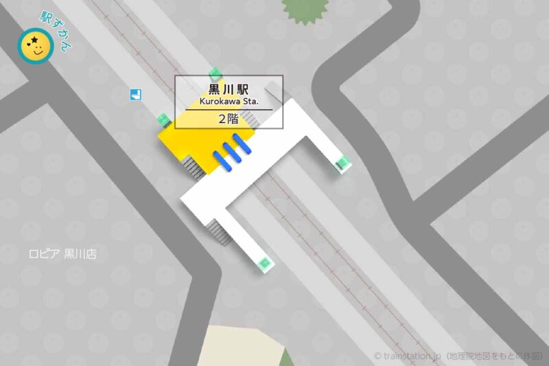 黒川駅構内図（小田急線）と周辺地図