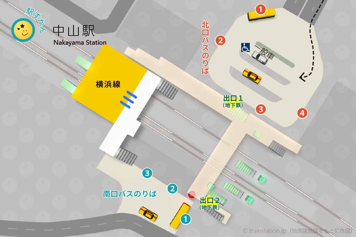 中山駅ロータリーマップ・車寄せとバス停