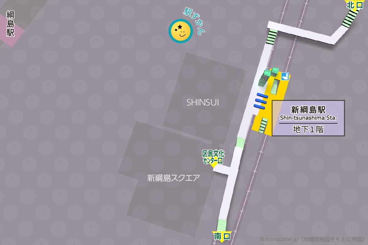 新綱島駅構内図と周辺地図(駅ずかん制作)