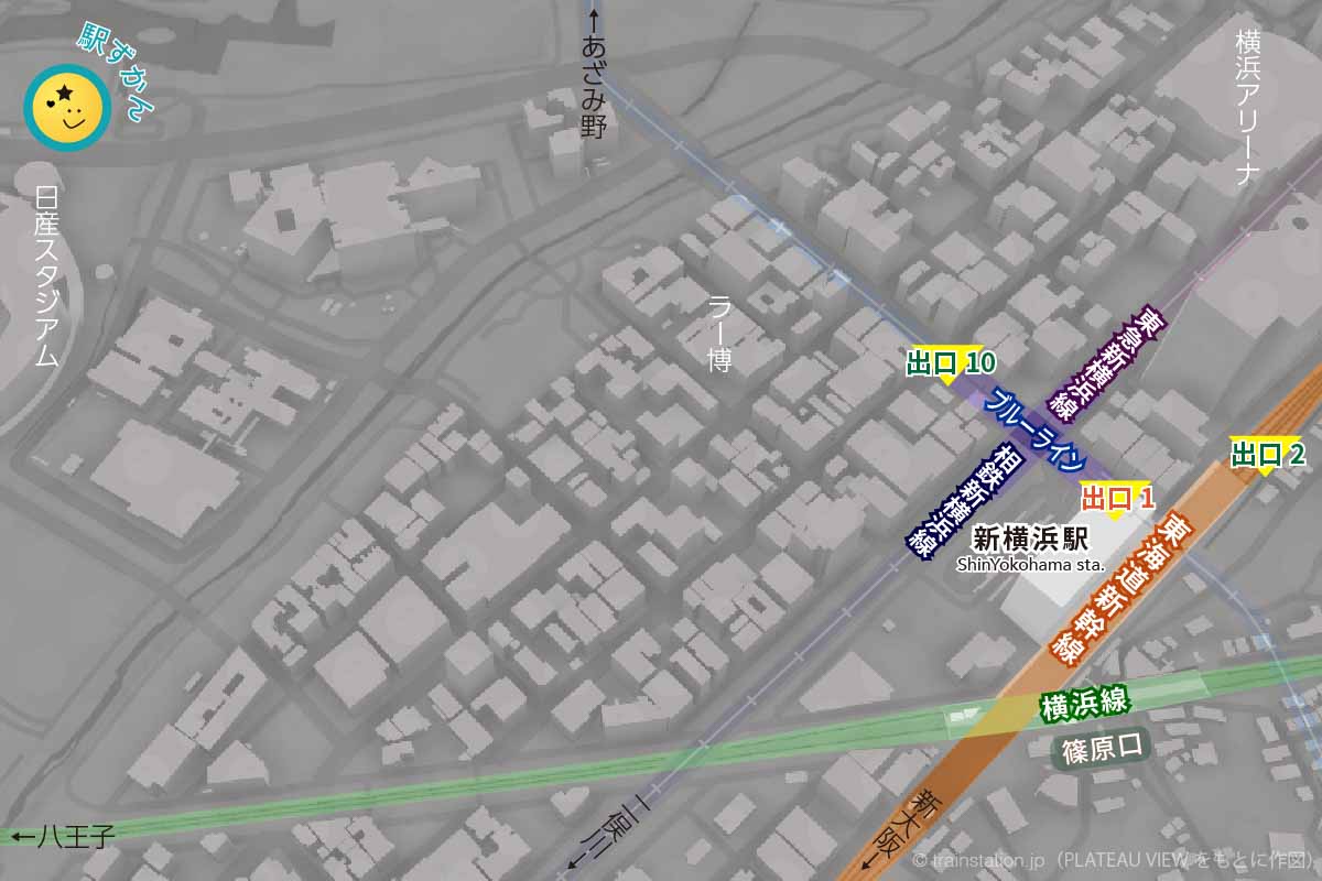 新横浜駅の周辺地図と乗り入れ路線図