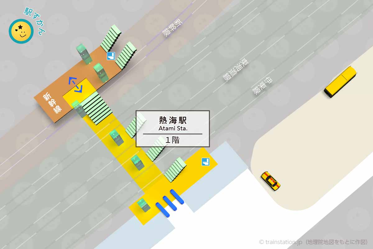 熱海駅構内図（JR東日本）と周辺地図