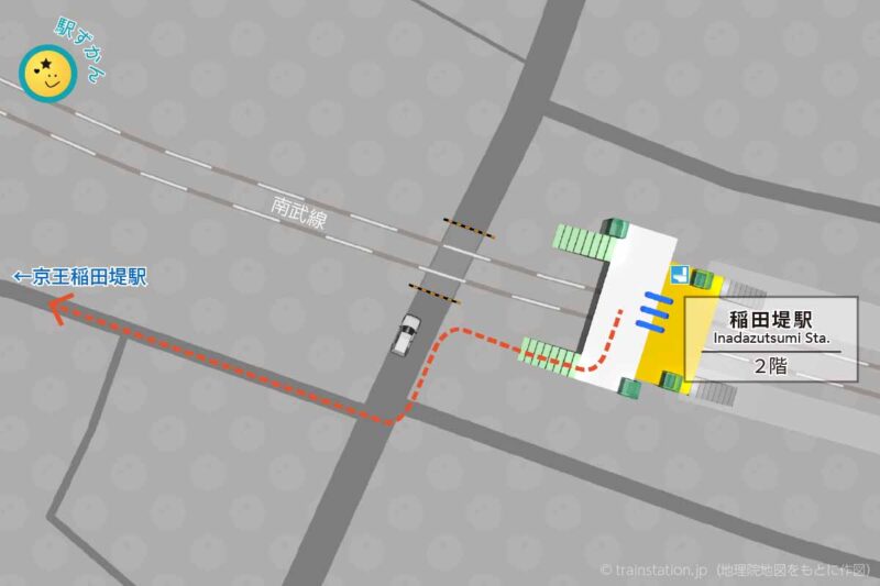 稲田堤駅構内図（JR東日本）と周辺地図