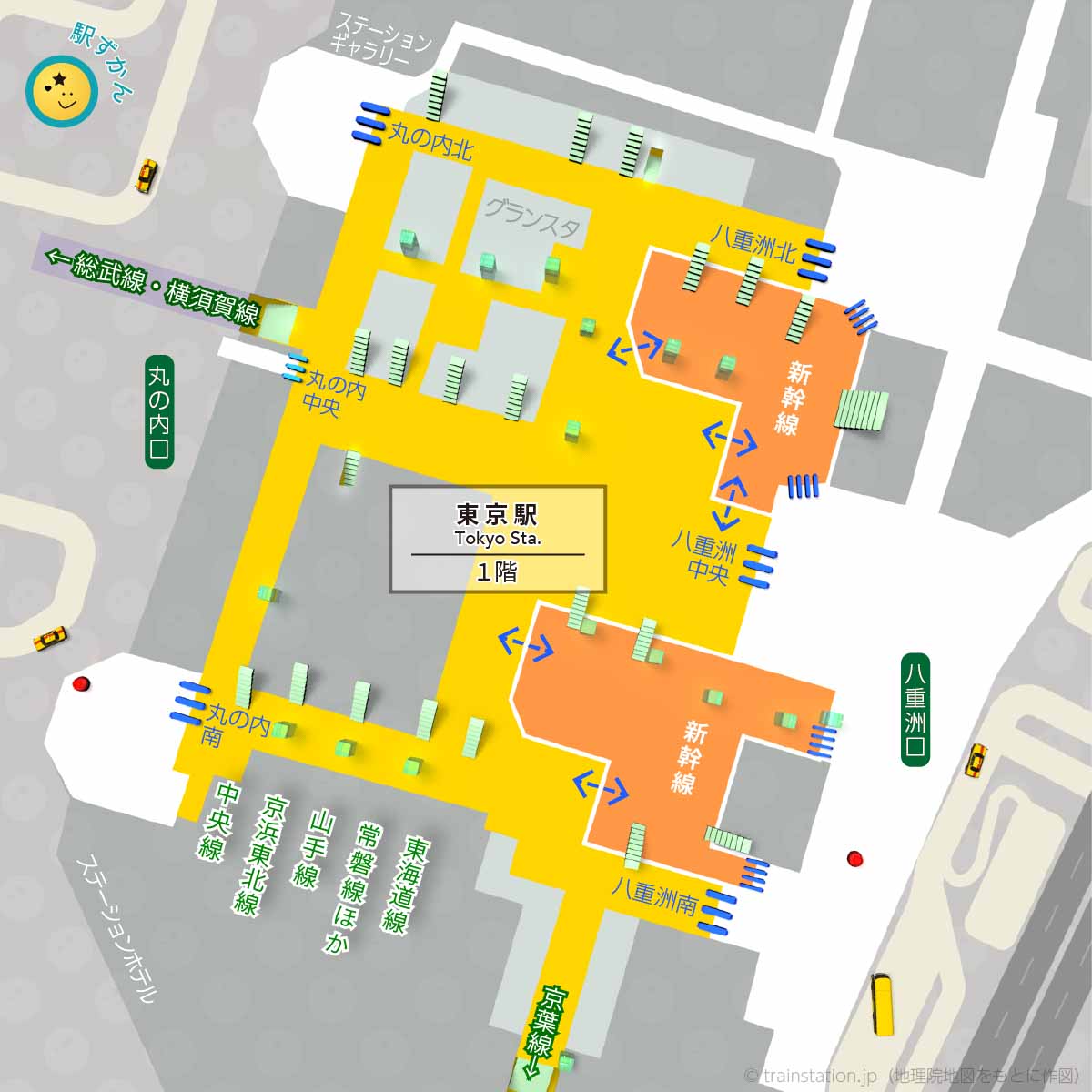 東京駅構内図1階と周辺地図