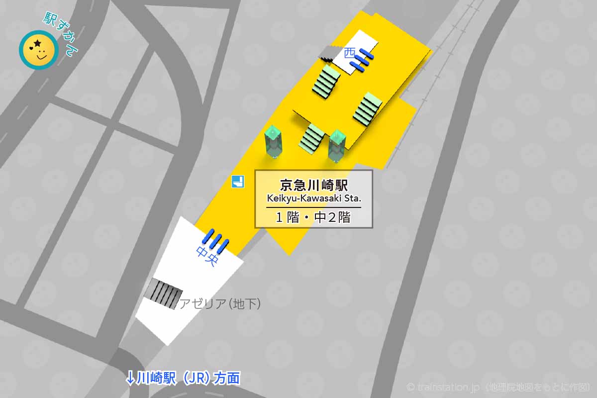 京急川崎駅構内図と周辺地図(駅ずかん制作)