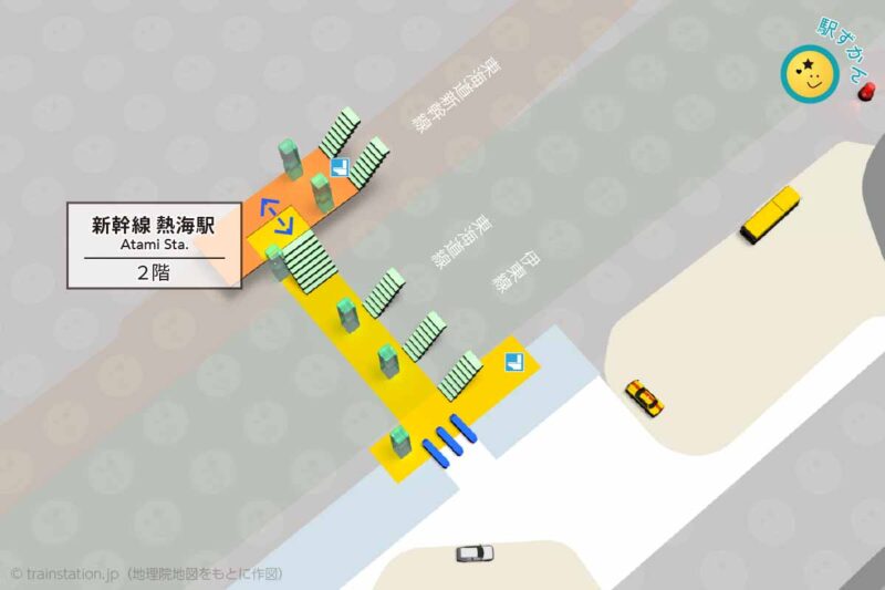 新幹線 熱海駅構内図と周辺地図