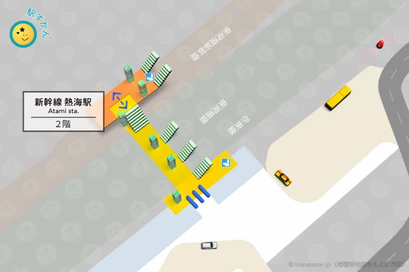 新幹線 熱海駅構内図と周辺地図