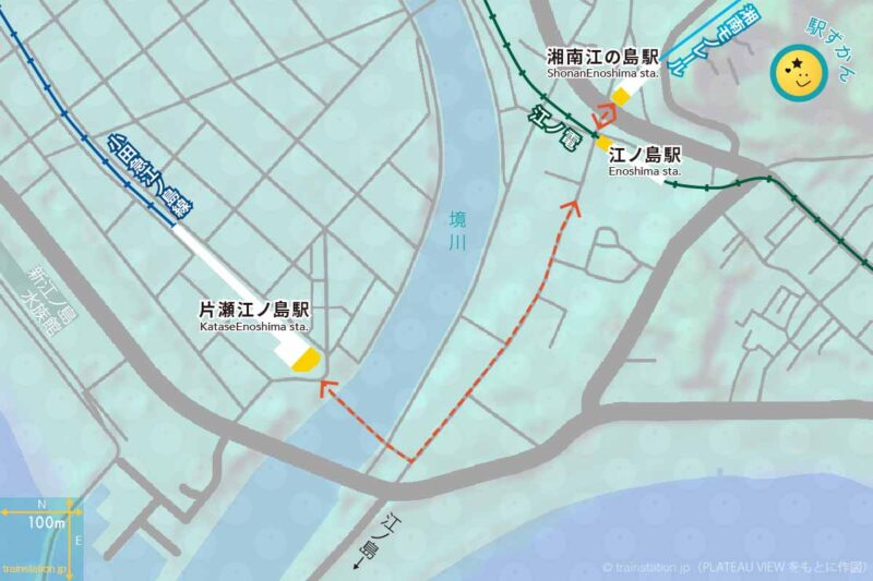 片瀬江ノ島駅・江ノ島駅・湘南江の島駅の地図