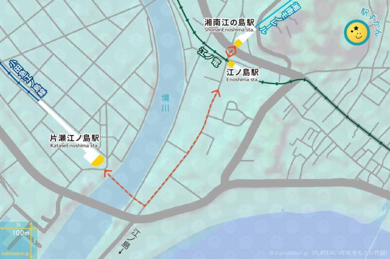 片瀬江ノ島駅・江ノ島駅・湘南江の島駅の地図