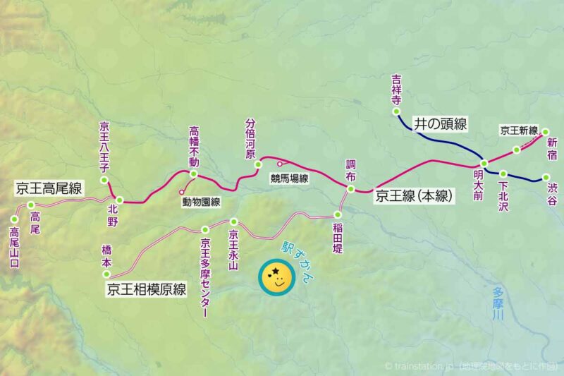 京王線路線図,地形地図に京王電鉄の全路線