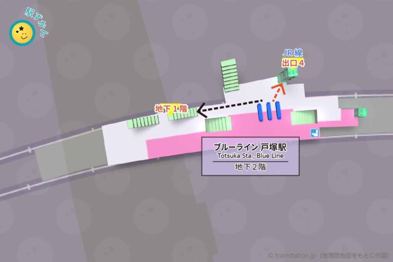 ブルーライン戸塚駅構内図（横浜市営地下鉄）と周辺地図