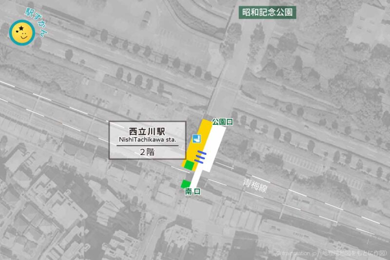 日立川駅構内図と昭和記念公園へのルートマップ