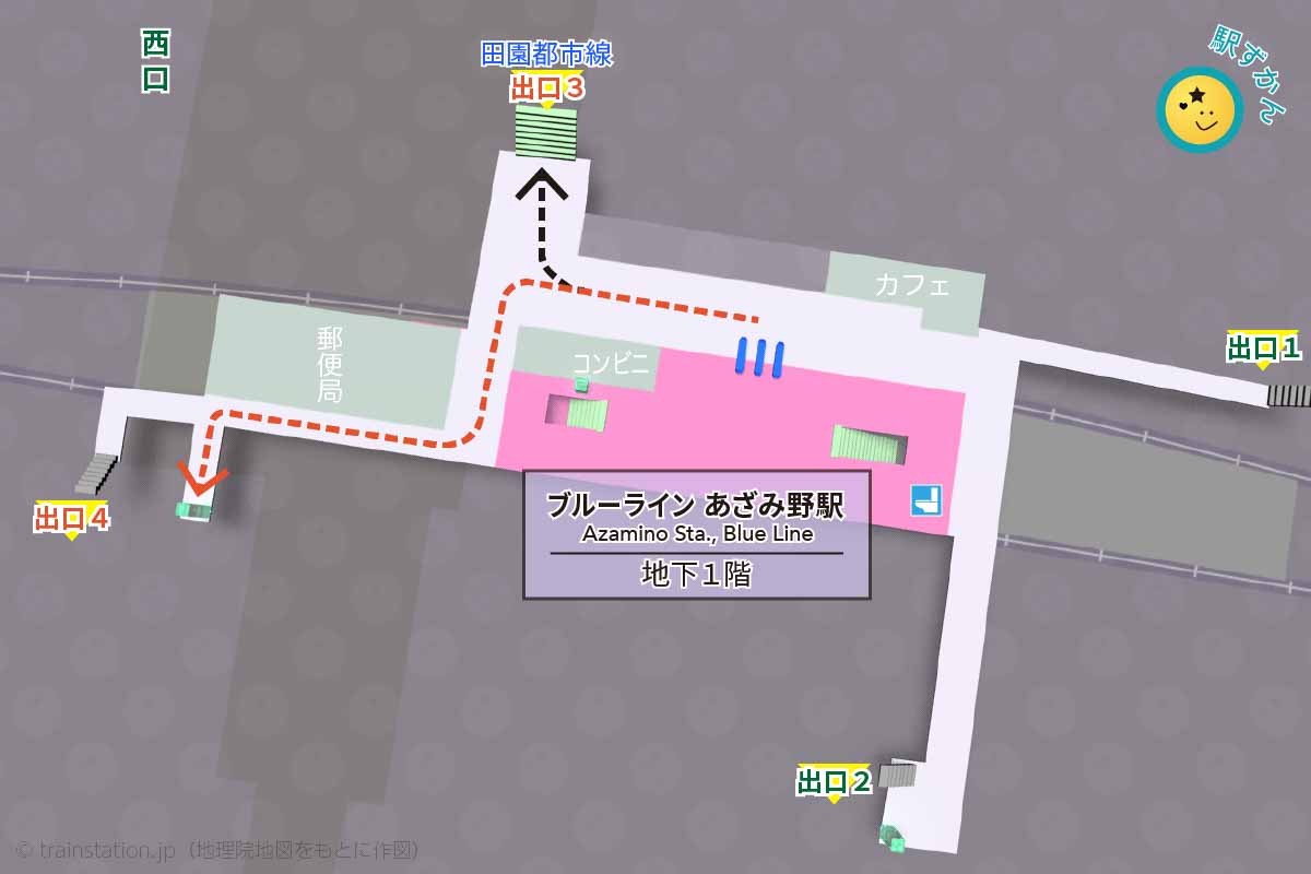 横浜市営地下鉄ブルーラインあざみ野駅構内図と周辺地図