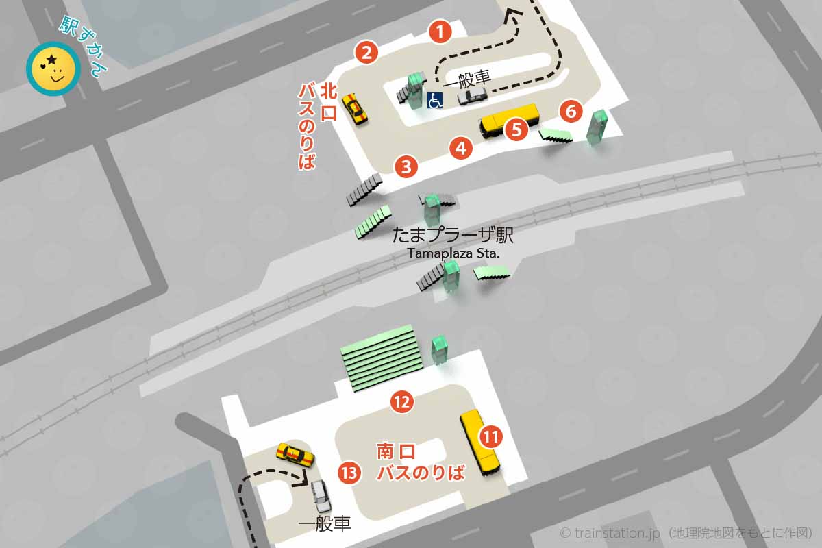 たまプラーザ駅ロータリーマップ（車寄せとバス停）