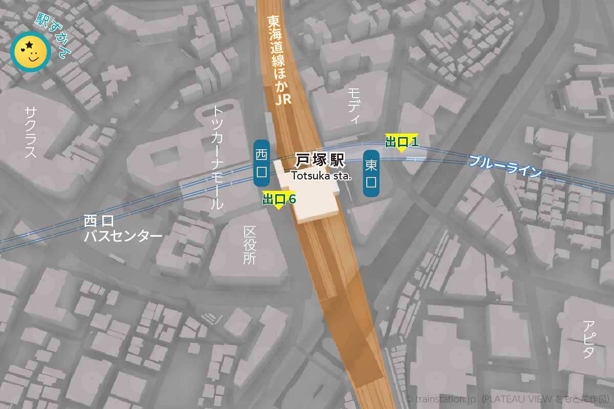 戸塚駅周辺地図,市役所,バスセンター,トツカーナほか