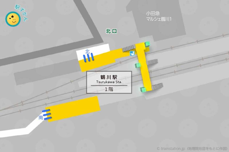 鶴川駅構内図（小田急線）と周辺地図