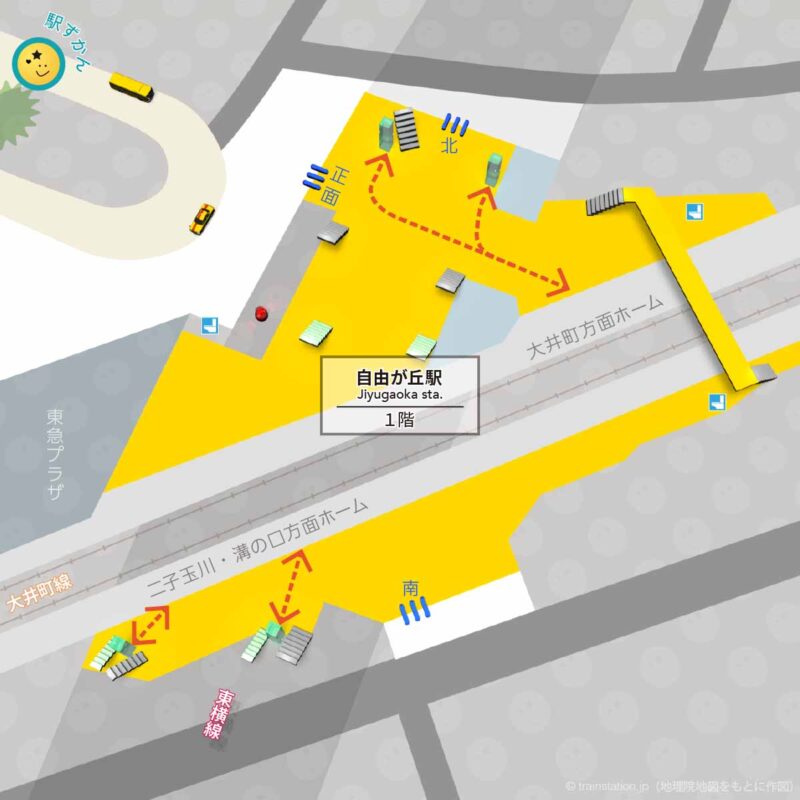 自由が丘駅構内図と周辺地図