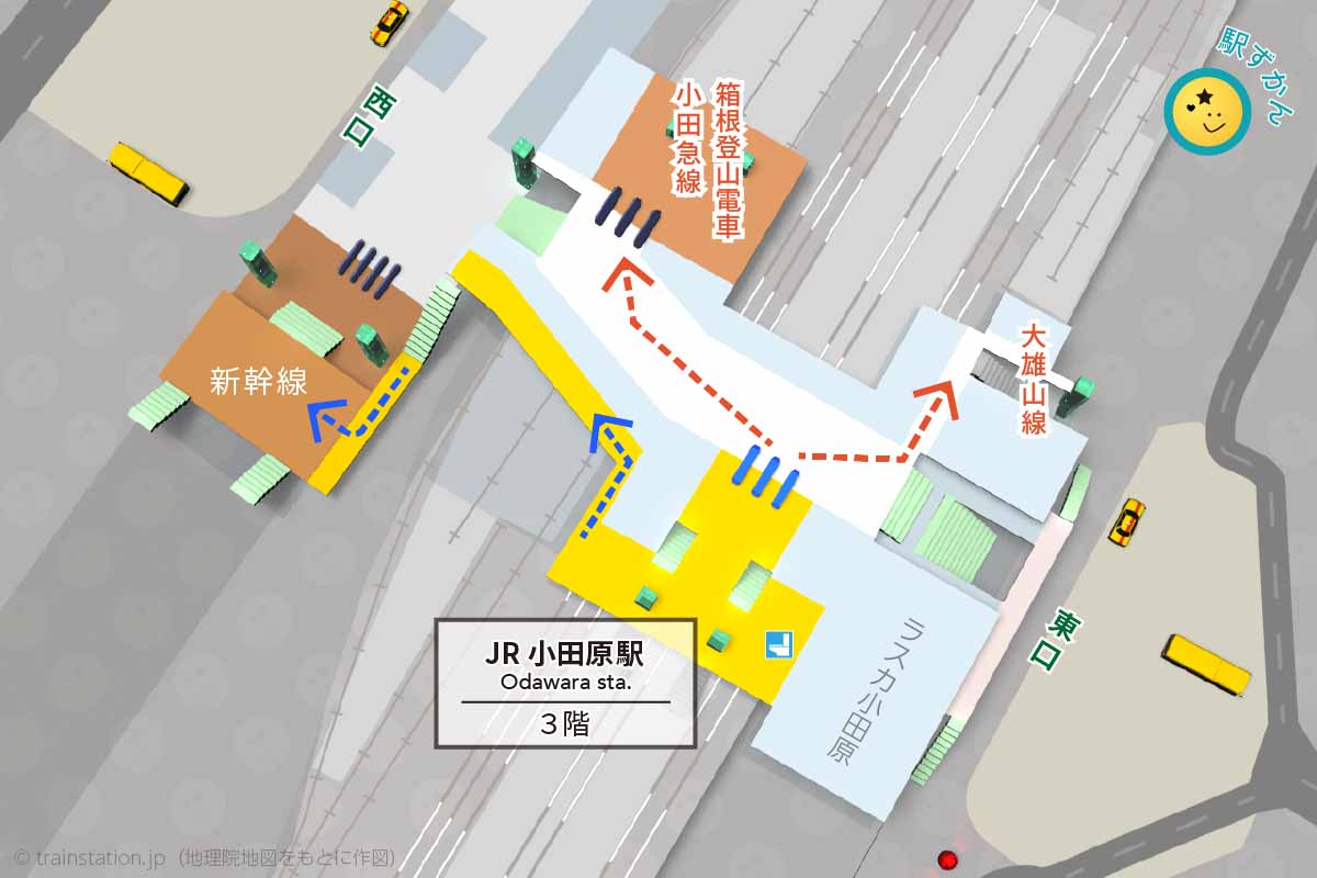 JR小田原駅構内図と周辺地図,乗り換えルートマップ